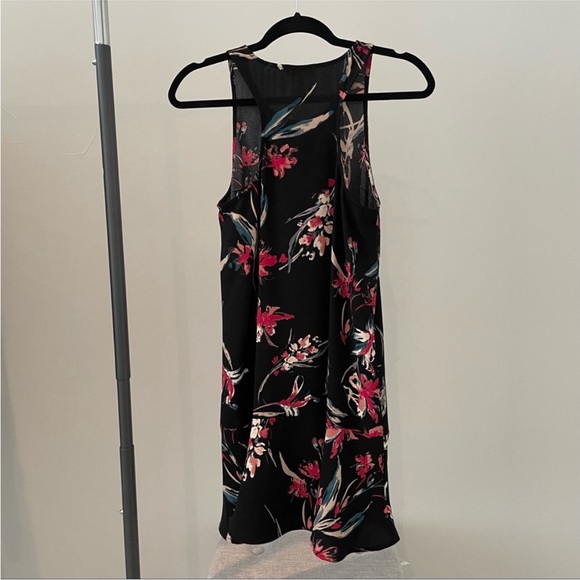 Leith Black Flounce Hem Sleeveless Mini Dress W/Botanical Floral Design. Size XS - Picture 6 of 8